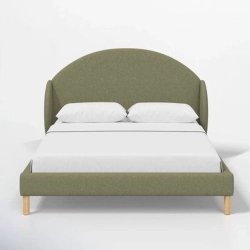 Minimalist Modern Olive Green Fabric Upholstered Bed