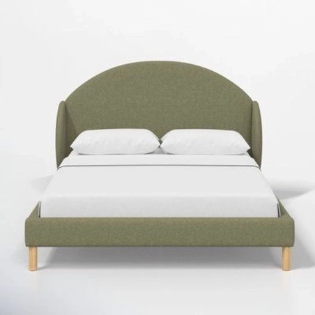Minimalist Modern Olive Green Fabric Upholstered Bed
