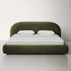 Modern Plush Velvet Fabric Bed with Rounded Headboard