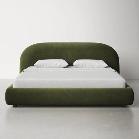 Modern Plush Velvet Fabric Bed with Rounded Headboard
