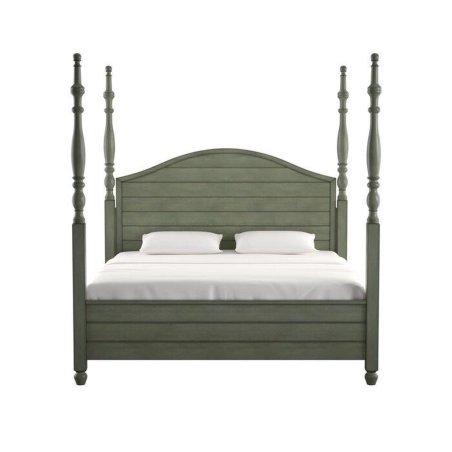 Elegant Wooden Four Poster Bed Frame in Distressed Sage Green