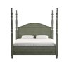 Elegant Wooden Four Poster Bed Frame in Distressed Sage Green