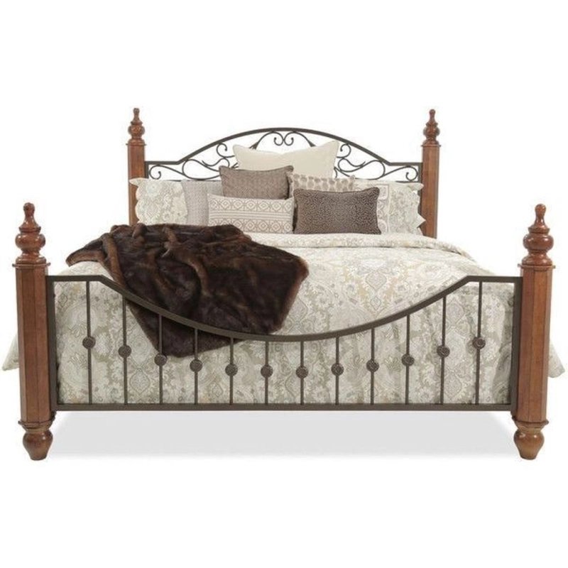Classic Wood and Iron Bed Frame with Decorative Headboard and Footboard Classic Wood and Iron Bed Frame with Decorative Headboard and Footboard