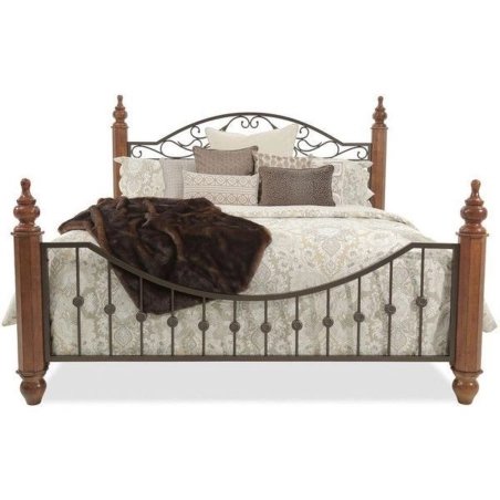 Classic Wood and Iron Bed Frame with Decorative Headboard and Footboard