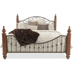 Classic Wood and Iron Bed Frame with Decorative Headboard and Footboard