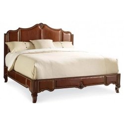 Classic Brown Leather Upholstered Bed with Nailhead Trim