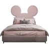 Kids Upholstered Bed with Unique Ear-Shaped Headboard, Pink and Grey