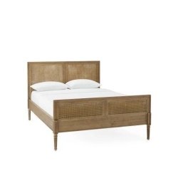 Elegant Solid Wood Cane Panel Bed Frame with Rattan Detail