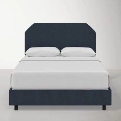 Modern Navy Blue Upholstered Bed Frame with Headboard