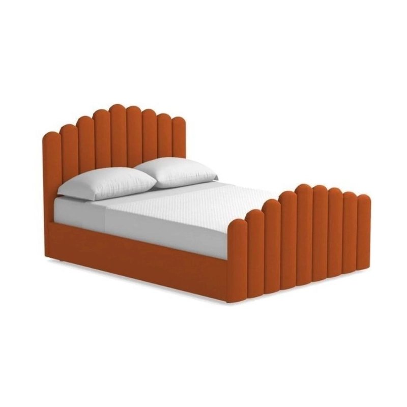 Modern Orange Fabric Upholstered Scalloped Bed Frame Modern Orange Fabric Upholstered Scalloped Bed Frame