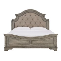Elegant Grey Wood Tufted Upholstered Classic Bed
