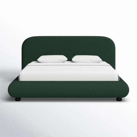Luxe Upholstered Platform Bed with Rounded Headboard - Deep Green Fabric