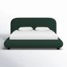 Luxe Upholstered Platform Bed with Rounded Headboard - Deep Green Fabric