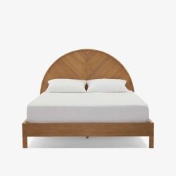 Solid Wood Bed Frame with Arched Herringbone Headboard