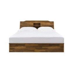 Modern Wooden Bed Frame with Integrated Headboard Shelf