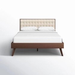Mid-Century Modern Platform Bed with Tufted Headboard