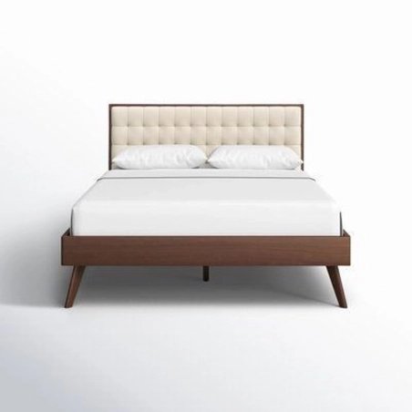 Mid-Century Modern Platform Bed with Tufted Headboard