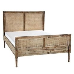Rustic Wood Rattan Panel Queen Bed Frame
