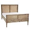 Rustic Wood Rattan Panel Queen Bed Frame