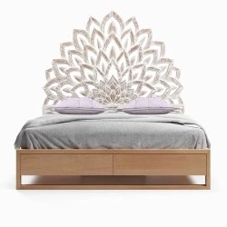Bohemian Carved Mandala Wooden Bed Frame with Storage Drawers