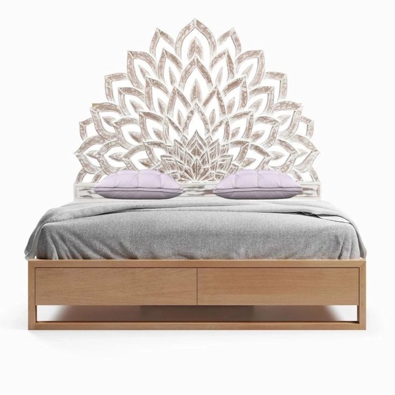 Bohemian Carved Mandala Wooden Bed Frame with Storage Drawers Bohemian Carved Mandala Wooden Bed Frame with Storage Drawers