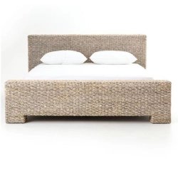 Handwoven Natural Rattan Wicker Bed Frame Coastal Bedroom