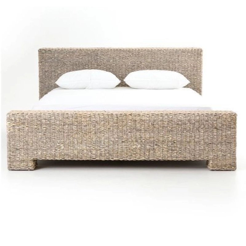 Handwoven Natural Rattan Wicker Bed Frame Coastal Bedroom Handwoven Natural Rattan Wicker Bed Frame Coastal Bedroom