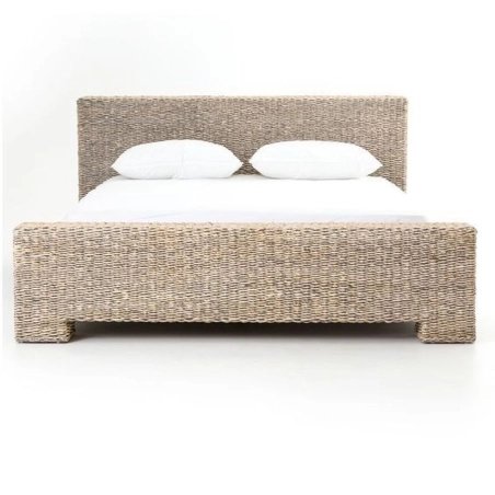 Handwoven Natural Rattan Wicker Bed Frame Coastal Bedroom