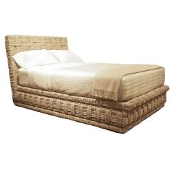Premium Woven Natural Fiber Platform Bed with Integrated Headboard