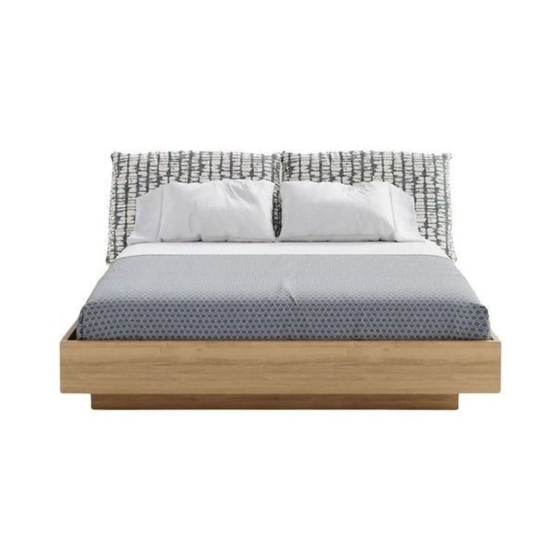 Modern Wood Platform Bed with Patterned Fabric Headboard Modern Wood Platform Bed with Patterned Fabric Headboard