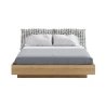 Modern Wood Platform Bed with Patterned Fabric Headboard