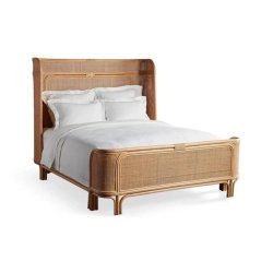 Elegant Handwoven Rattan Bed Frame with Natural Finish