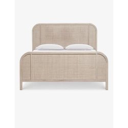 Modern Coastal Wood and Rattan Panel Bed Frame