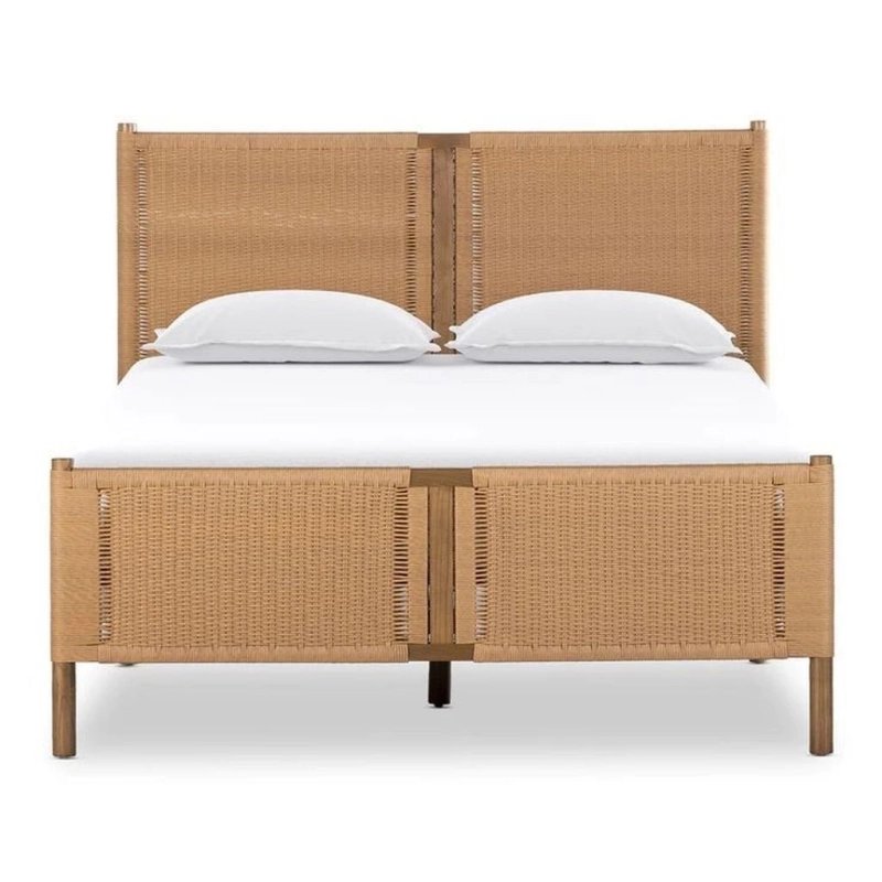 Contemporary Rattan Woven Wood Bed Frame Queen Size Contemporary Rattan Woven Wood Bed Frame Queen Size