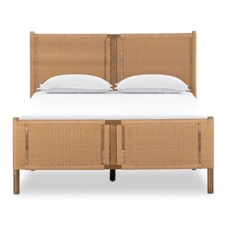 Contemporary Rattan Woven Wood Bed Frame Queen Size