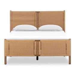 Contemporary Rattan Woven Wood Bed Frame Queen Size