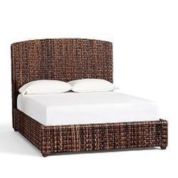 Handcrafted Natural Woven Fiber Platform Bed with Arched Headboard