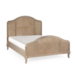 Elegant French Provincial Wood and Rattan Cane Bed Frame