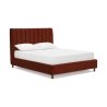 Modern Burnt Orange Velvet Upholstered Channel Tufted Platform Bed Frame