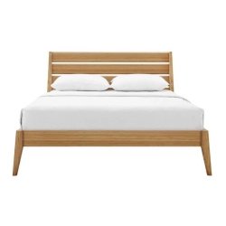 Minimalist Modern Wooden Bed Frame with Slatted Headboard