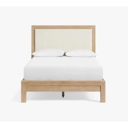 Minimalist Wooden Bed Frame with Upholstered Headboard