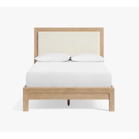 Minimalist Wooden Bed Frame with Upholstered Headboard