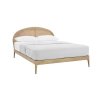 Mid-Century Modern Wood Bed Frame with Rattan Headboard