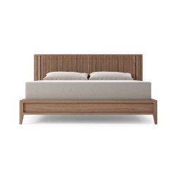 Modern Solid Wood Bed with Slatted Headboard