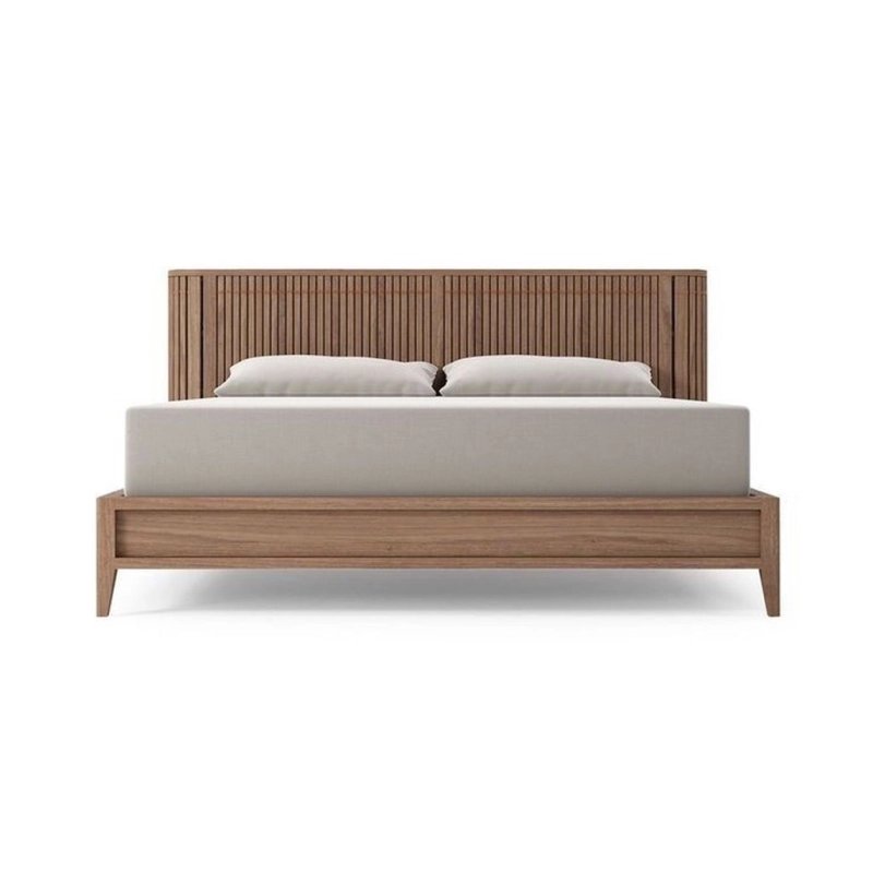 Modern Solid Wood Bed with Slatted Headboard Modern Solid Wood Bed with Slatted Headboard
