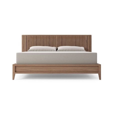 Modern Solid Wood Bed with Slatted Headboard