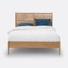 Minimalist Solid Wood Bed Frame with Woven Rattan Headboard | Natural Finish