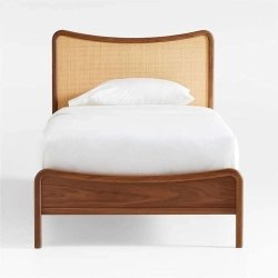 Elegant Rattan Cane and Wood Bed Frame for Bedroom