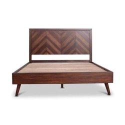 Mid-Century Modern Chevron Pattern Wood Bed Frame