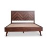 Mid-Century Modern Chevron Pattern Wood Bed Frame
